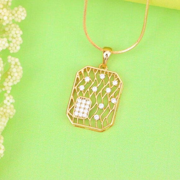 "Rose Gold Rectangle Pendant with Crystal Accents, XPPT1307 - Picture 4 of 12
